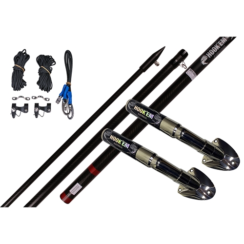 Hookem Fishing OUTRIGGER SET - SPLINED BASE & 4.5m CARBON FIBRE POLES