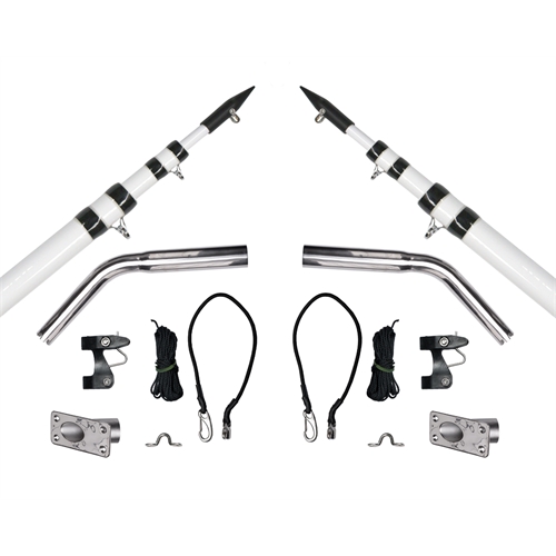 Hookem Fishing OUTRIGGER SET - STANDARD BASE & White TELESCOPIC POLES