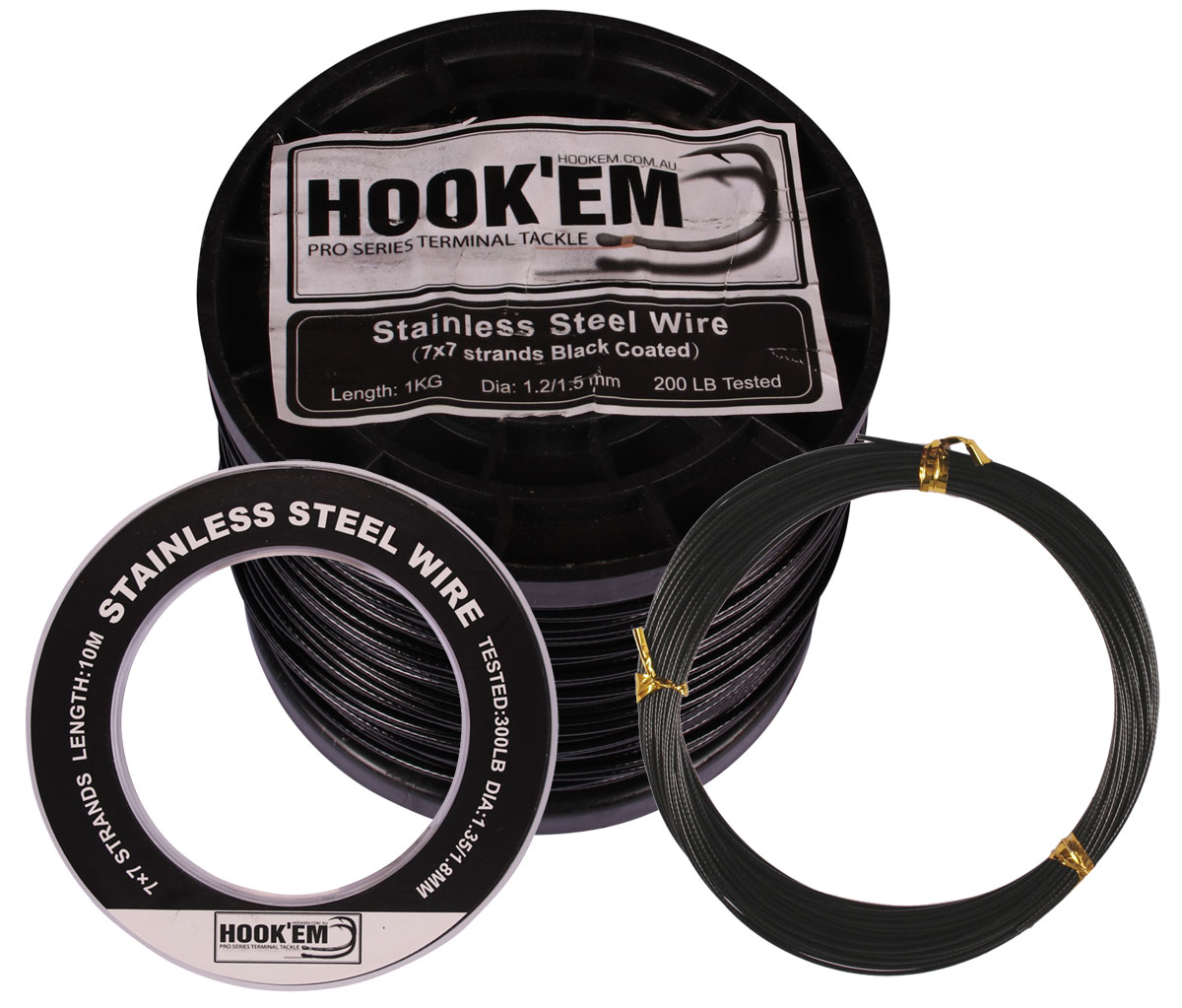 Hookem Fishing Wire - 49 Strand Stainless Steel BLACK NYLON COATED