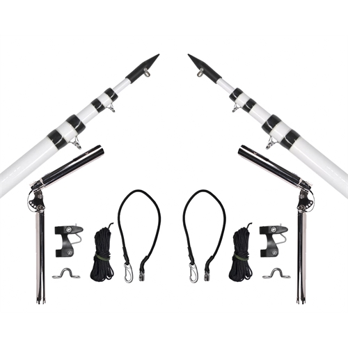 Hookem Outrigger Set - ADJUSTABLE ECONOMY SNOUT & White TELESCOPIC POLES