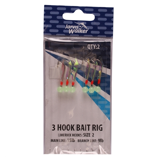 Jarvis Walker Sabiki 3-Hook Bait Jig Rigs Pkt/2