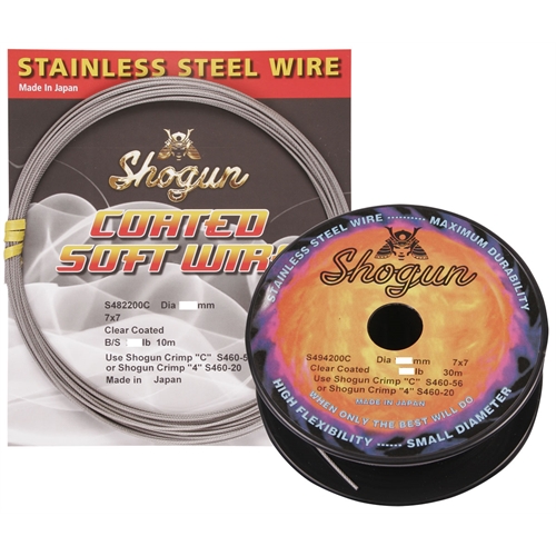 Shogun Fishing Wire - 49 Strand Stainless Steel CLEAR NYLON COATED 