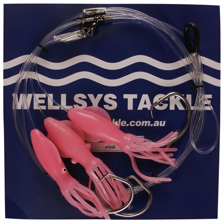 Glow Pink Squid with 14/0 hooks