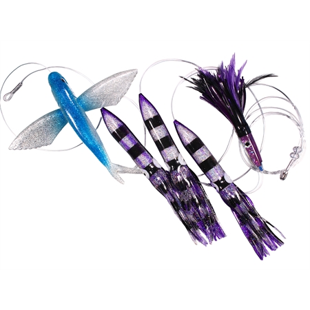 Flying Fish blue/silver- Tube Squid purple/silver- Lure purple/black