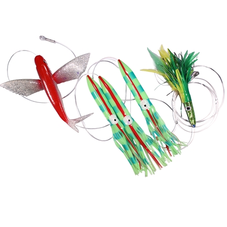 Flying Fish red/silver - Tube Squid Lumo - Lure green/yellow/orange