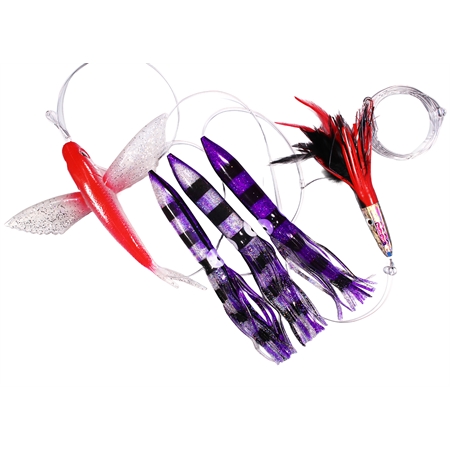 Flying Fish red/silver - Tube Squid purple/silver - Lure red/black